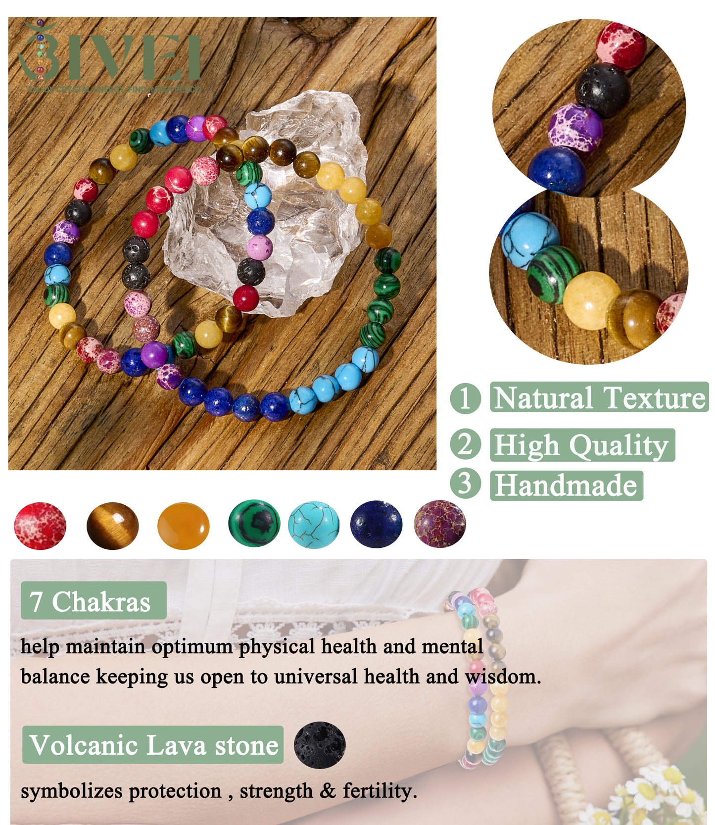 6mm Semi Precious Healing Crystal Bracelet