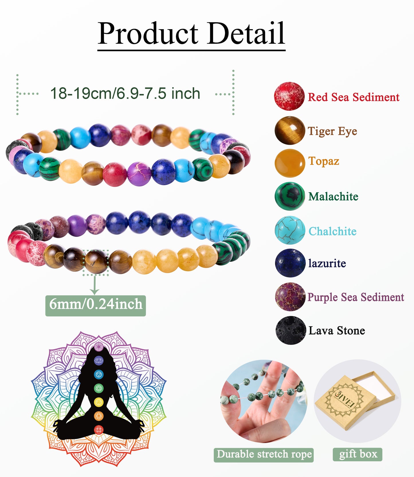 6mm Semi Precious Healing Crystal Bracelet