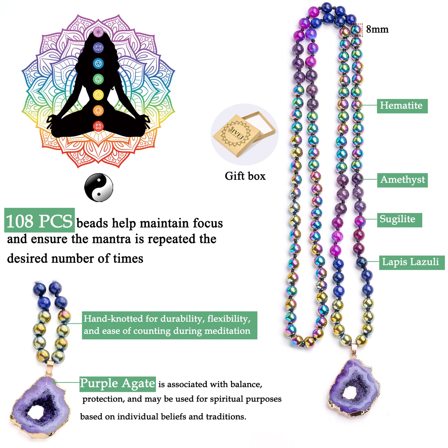 Yoga Meditation Prayer 108 Mala Beads Necklace