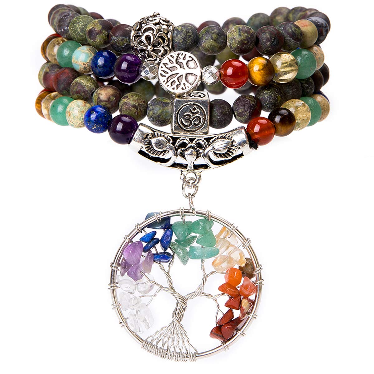7 Chakra Tree of Life Mala Prayer Bead Necklace