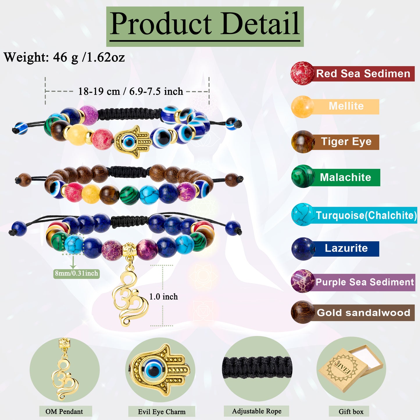 8mm Chakra Bead Bracelets for Women