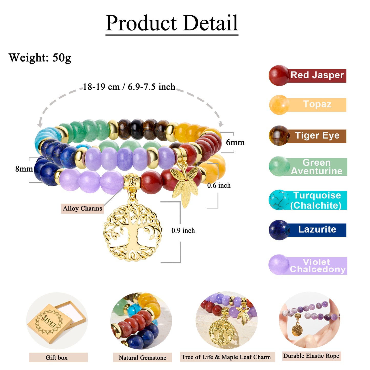 Natural Gemstone Energy Reiki Crystal Stretch Bracelets