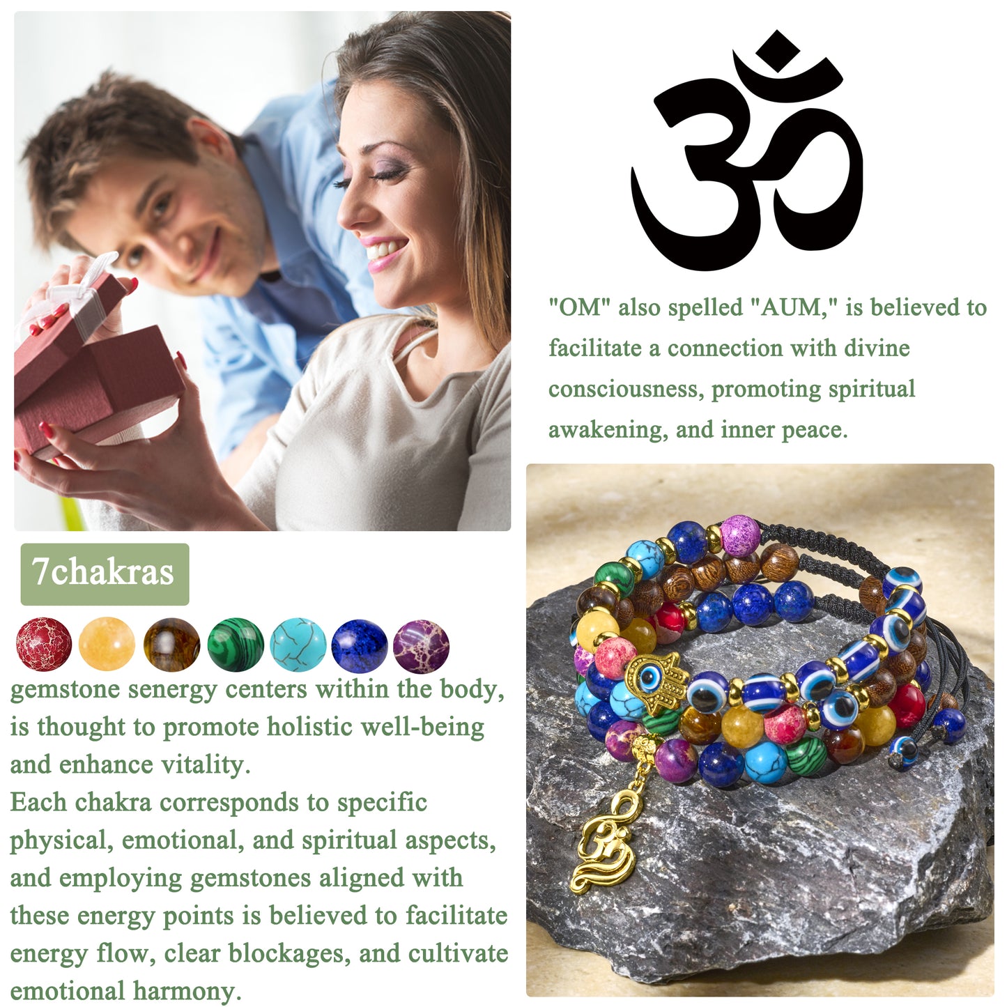 8mm Chakra Bead Bracelets for Women