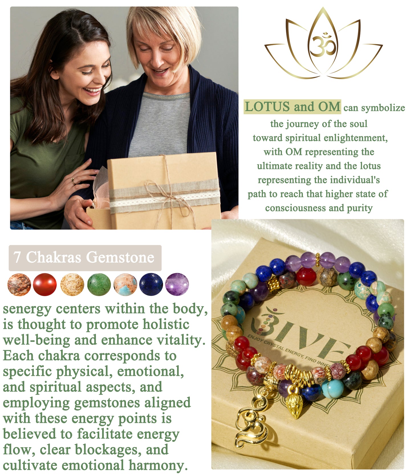 Natural Gemstone Energy Reiki Crystal Stretch Bracelets