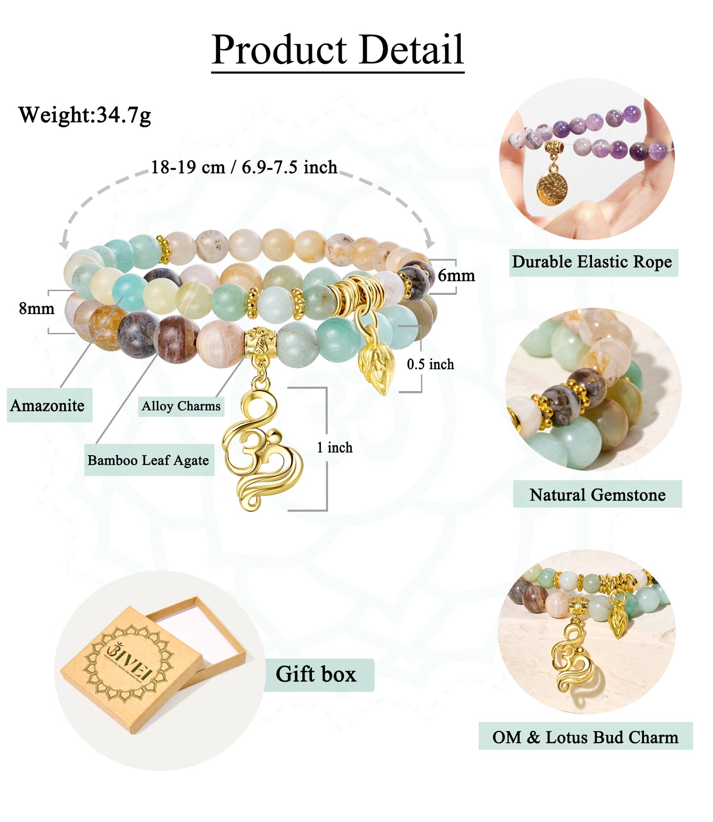 Natural Gemstone Energy Reiki Crystal Stretch Bracelets
