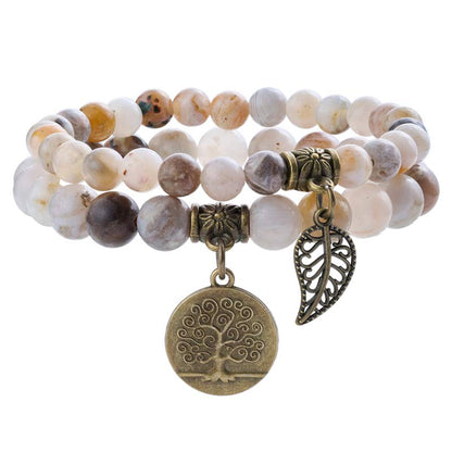 Life Tree and Leaf Charm Energy Reiki Crystal Stretch Bracelets
