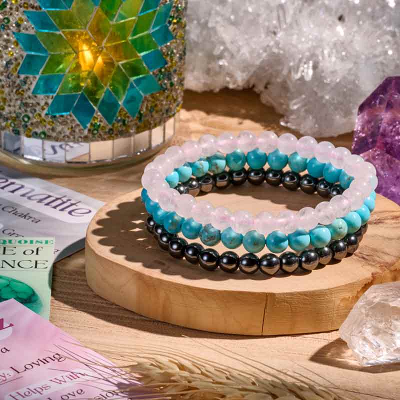 Set of 6mm Natural Crystal Beaded Bracelets for Women