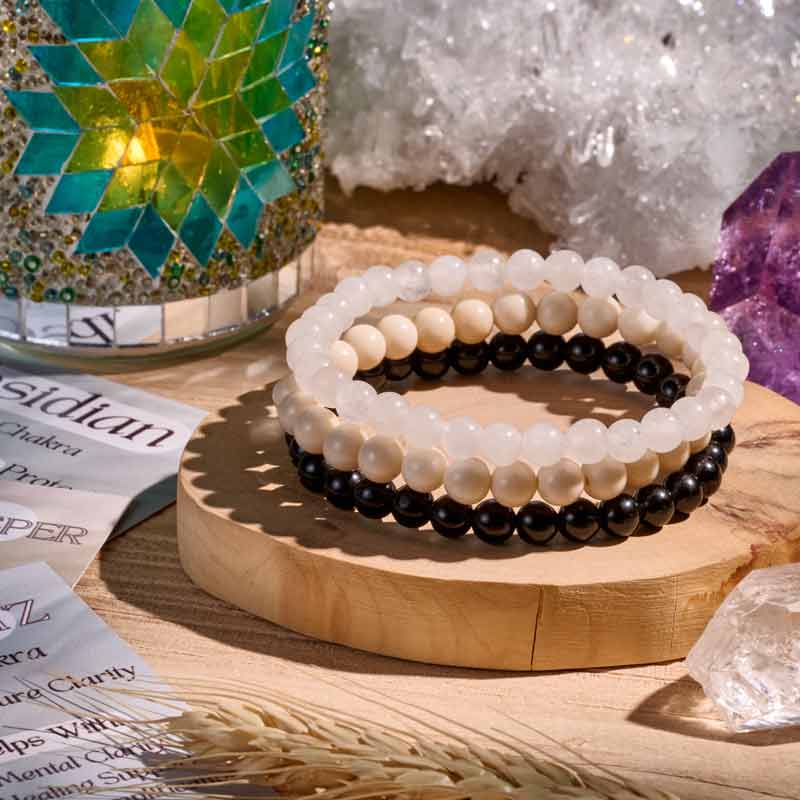 Set of 6mm Natural Crystal Beaded Bracelets for Women