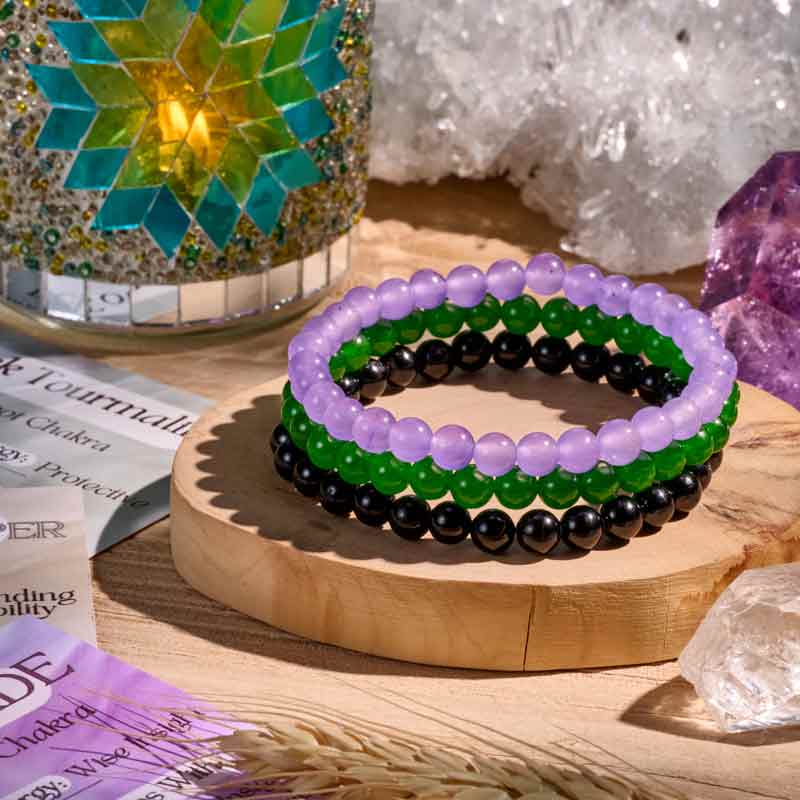 Set of 6mm Natural Crystal Beaded Bracelets for Women