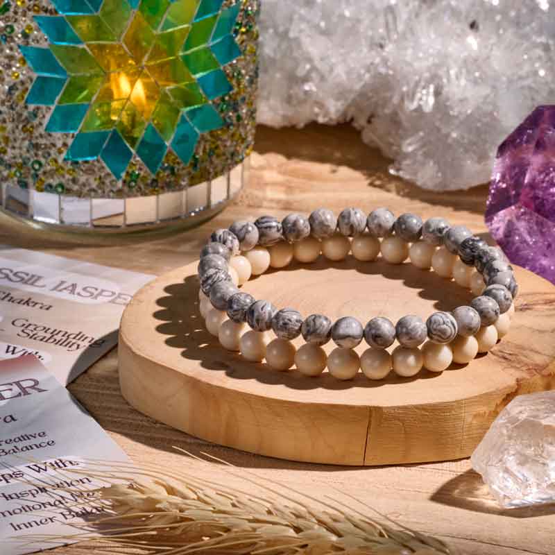 Set of 6mm Natural Crystal Beaded Bracelets for Women