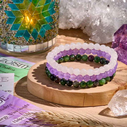 Set of 8mm Natural Crystal Beaded Bracelets for Women