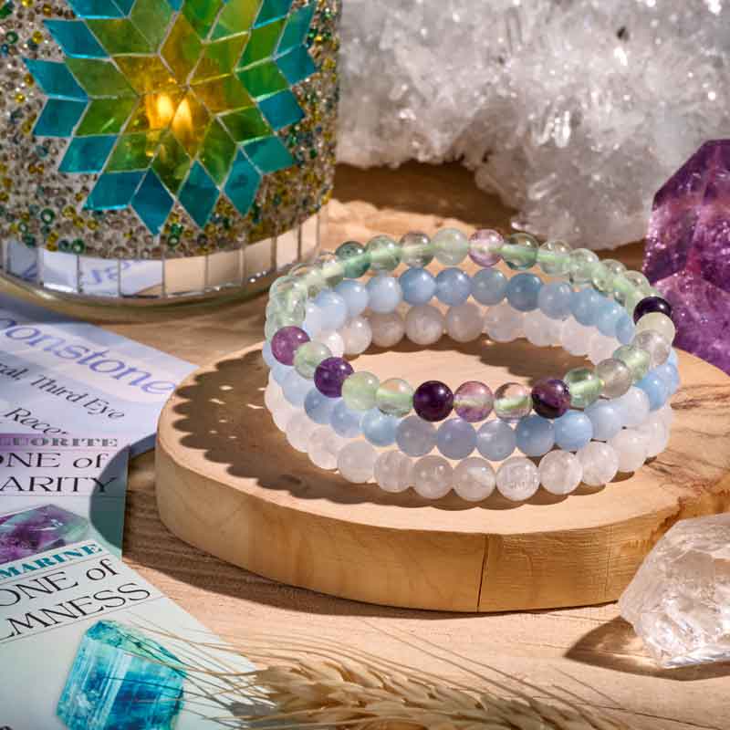 Set of 8mm Natural Crystal Beaded Bracelets for Women
