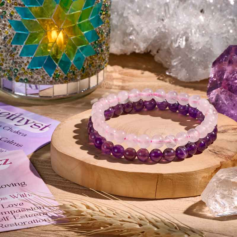 Set of 8mm Natural Crystal Beaded Bracelets for Women