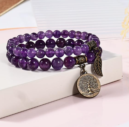 Sobriety and Tranquility Amethyst Beaded Bracelet