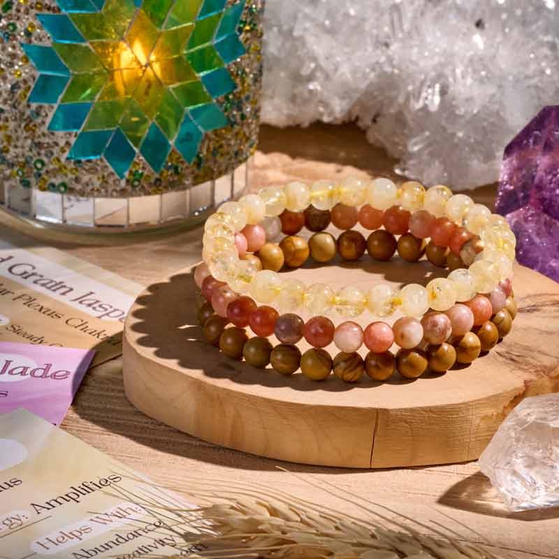 Set of 6mm Natural Crystal Beaded Bracelets for Women