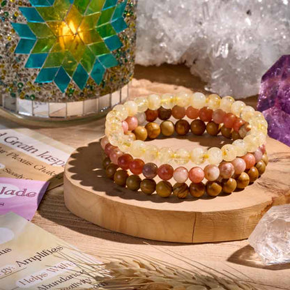 Set of 6mm Natural Crystal Beaded Bracelets for Women