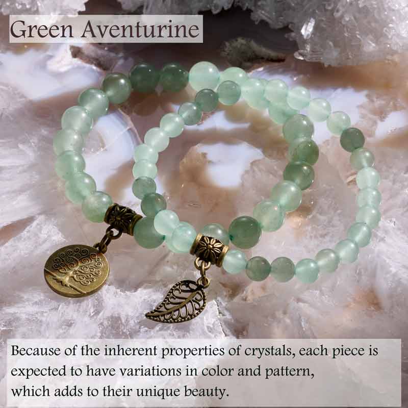 Life Tree and Leaf Charm Energy Reiki Crystal Stretch Bracelets