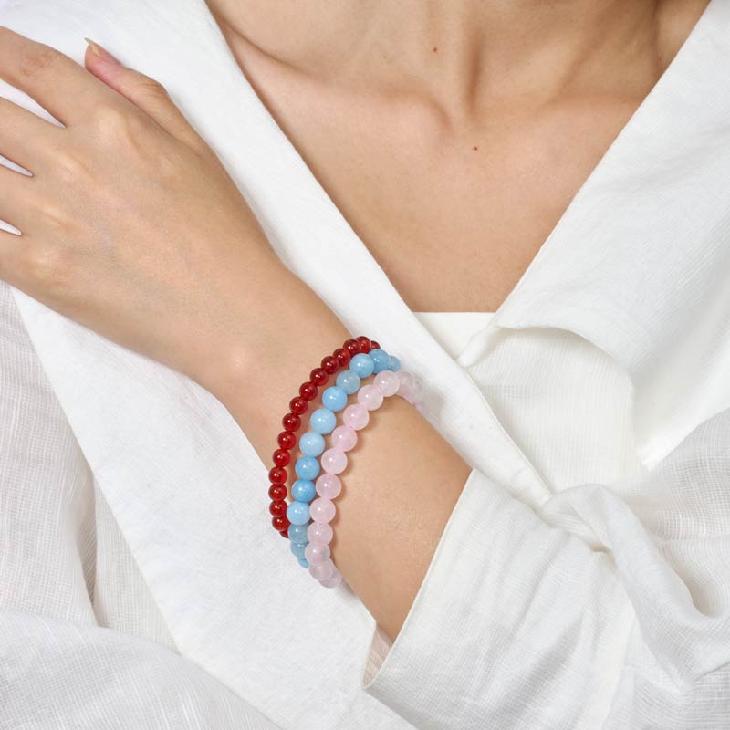 Set of 6mm Natural Crystal Beaded Bracelets for Women