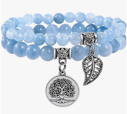 March Birthstone Aquamarine Crystal Bead Bracelet