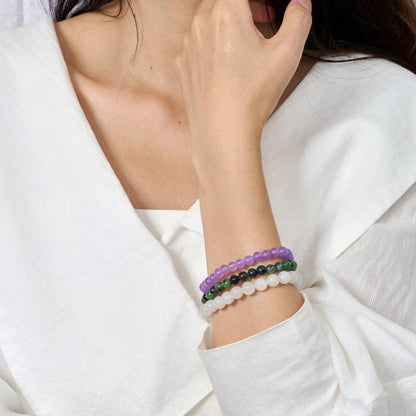 Set of 6mm Natural Crystal Beaded Bracelets for Women