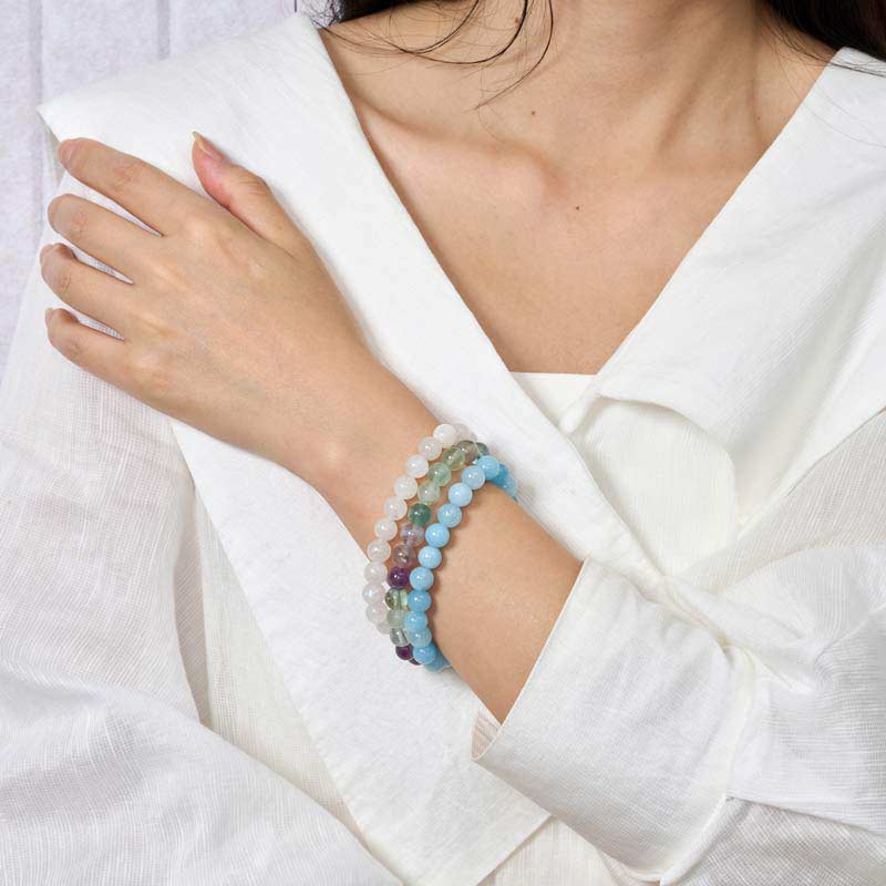Set of 4mm Natural Crystal Beaded Bracelets for Women
