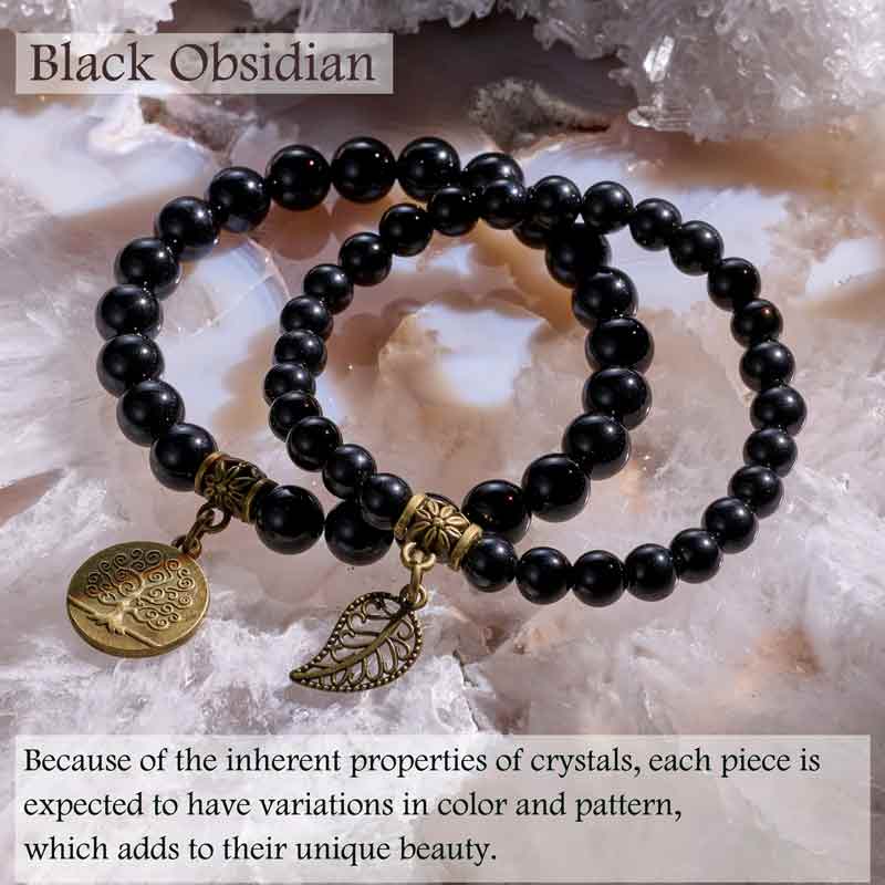 Life Tree and Leaf Charm Energy Reiki Crystal Stretch Bracelets