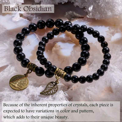 Life Tree and Leaf Charm Energy Reiki Crystal Stretch Bracelets