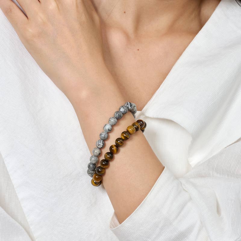 Set of 4mm Natural Crystal Beaded Bracelets for Women