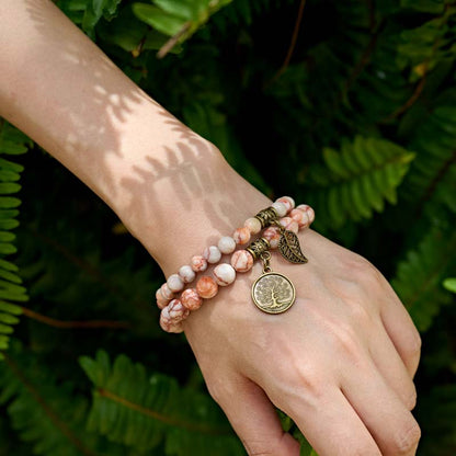 Life Tree and Leaf Charm Energy Reiki Crystal Stretch Bracelets