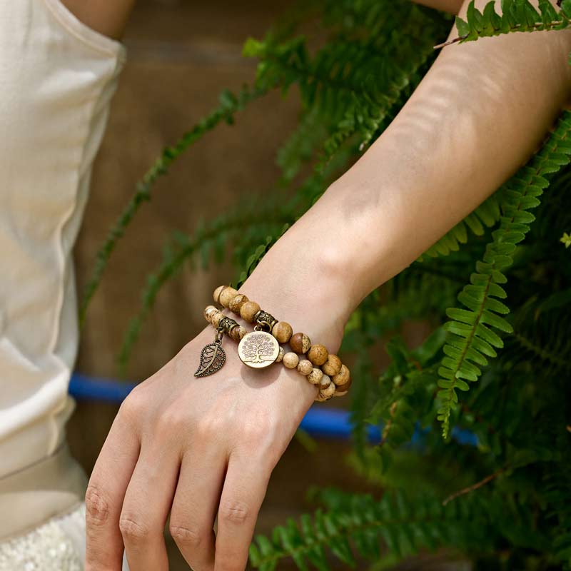 Life Tree and Leaf Charm Energy Reiki Crystal Stretch Bracelets