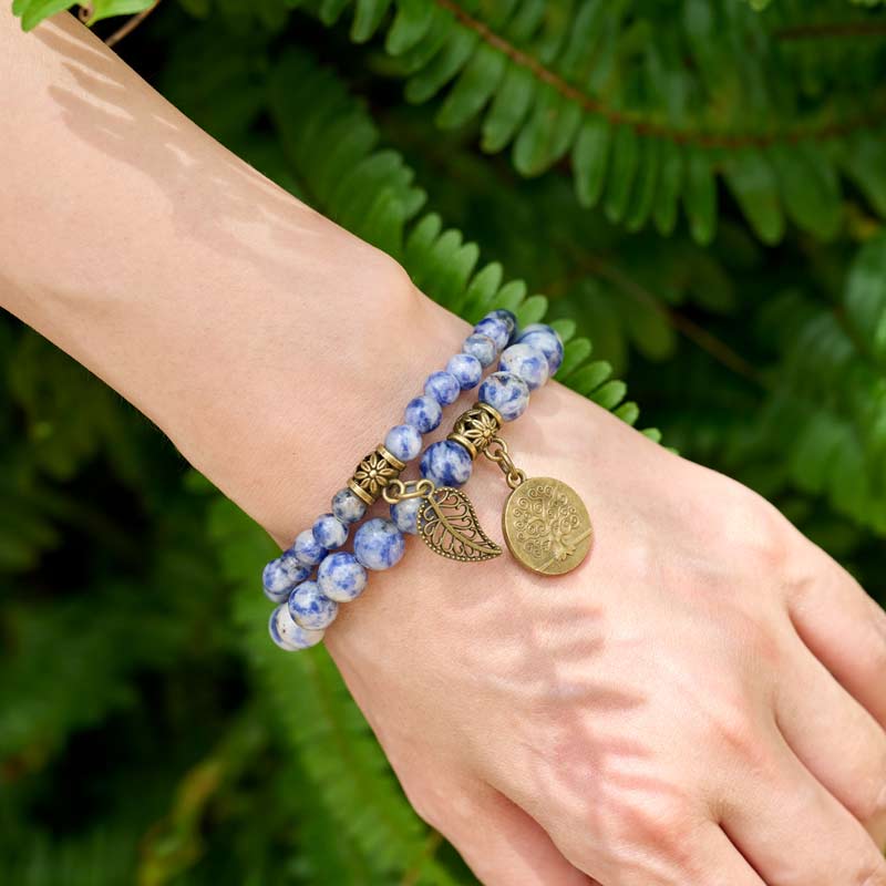Life Tree and Leaf Charm Energy Reiki Crystal Stretch Bracelets