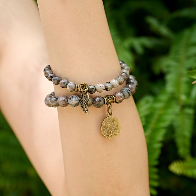 Life Tree and Leaf Charm Energy Reiki Crystal Stretch Bracelets