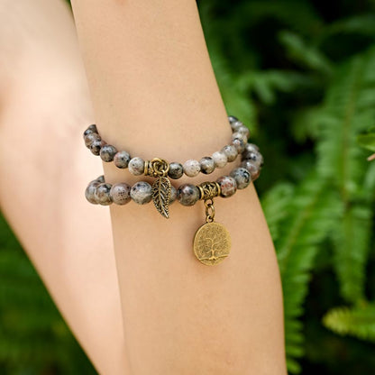 Life Tree and Leaf Charm Energy Reiki Crystal Stretch Bracelets