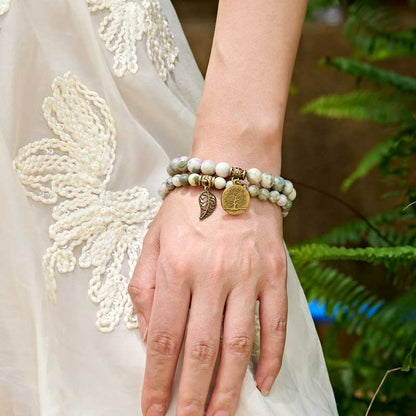 Life Tree and Leaf Charm Energy Reiki Crystal Stretch Bracelets