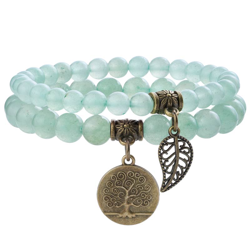 Life Tree and Leaf Charm Energy Reiki Crystal Stretch Bracelets