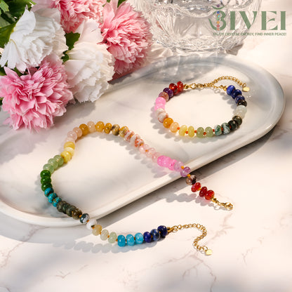 Bivei Boho Natural Gemstone Choker Necklace & Bracelets Set