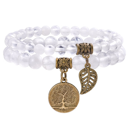 Life Tree and Leaf Charm Energy Reiki Crystal Stretch Bracelets