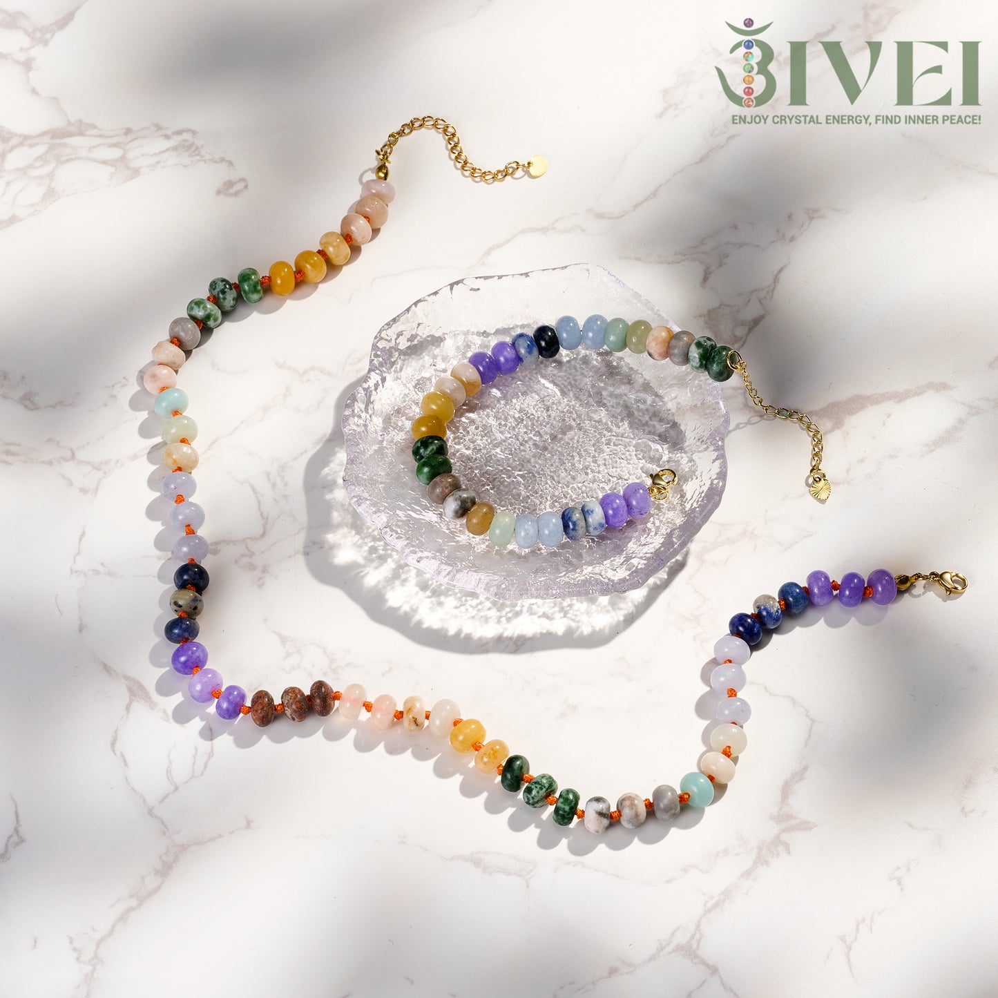 Bivei Boho Natural Gemstone Choker Necklace & Bracelets Set