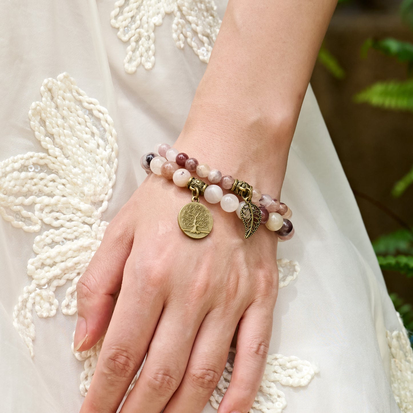 Life Tree and Leaf Charm Energy Reiki Crystal Stretch Bracelets