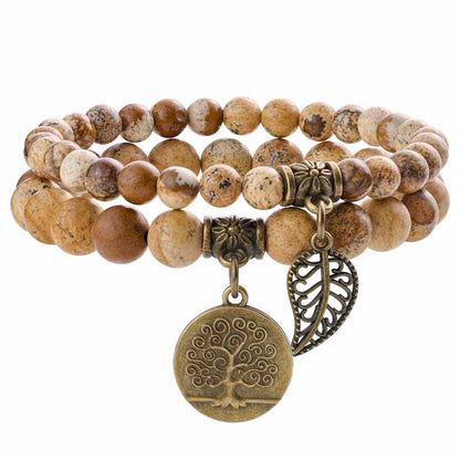 Life Tree and Leaf Charm Energy Reiki Crystal Stretch Bracelets