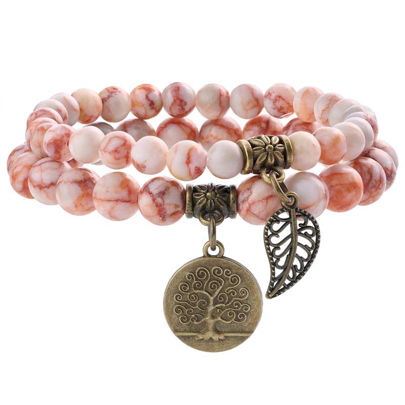 Life Tree and Leaf Charm Energy Reiki Crystal Stretch Bracelets