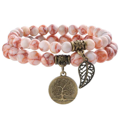 Life Tree and Leaf Charm Energy Reiki Crystal Stretch Bracelets