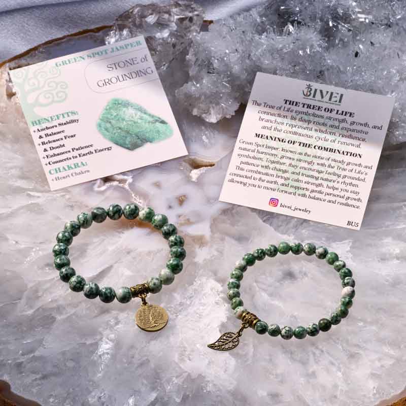Life Tree and Leaf Charm Energy Reiki Crystal Stretch Bracelets