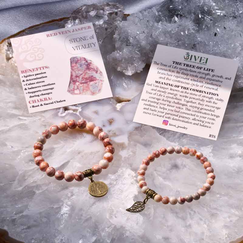 Life Tree and Leaf Charm Energy Reiki Crystal Stretch Bracelets