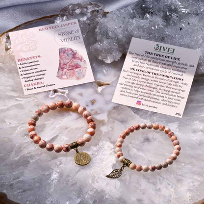 Life Tree and Leaf Charm Energy Reiki Crystal Stretch Bracelets