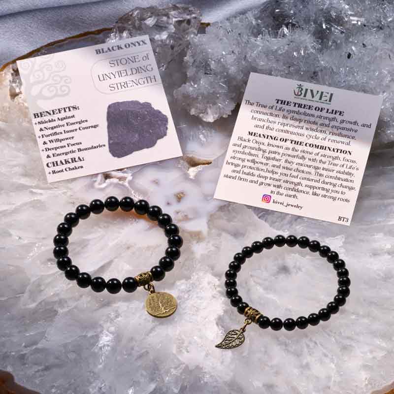 Life Tree and Leaf Charm Energy Reiki Crystal Stretch Bracelets