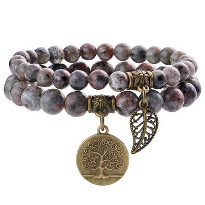 Life Tree and Leaf Charm Energy Reiki Crystal Stretch Bracelets