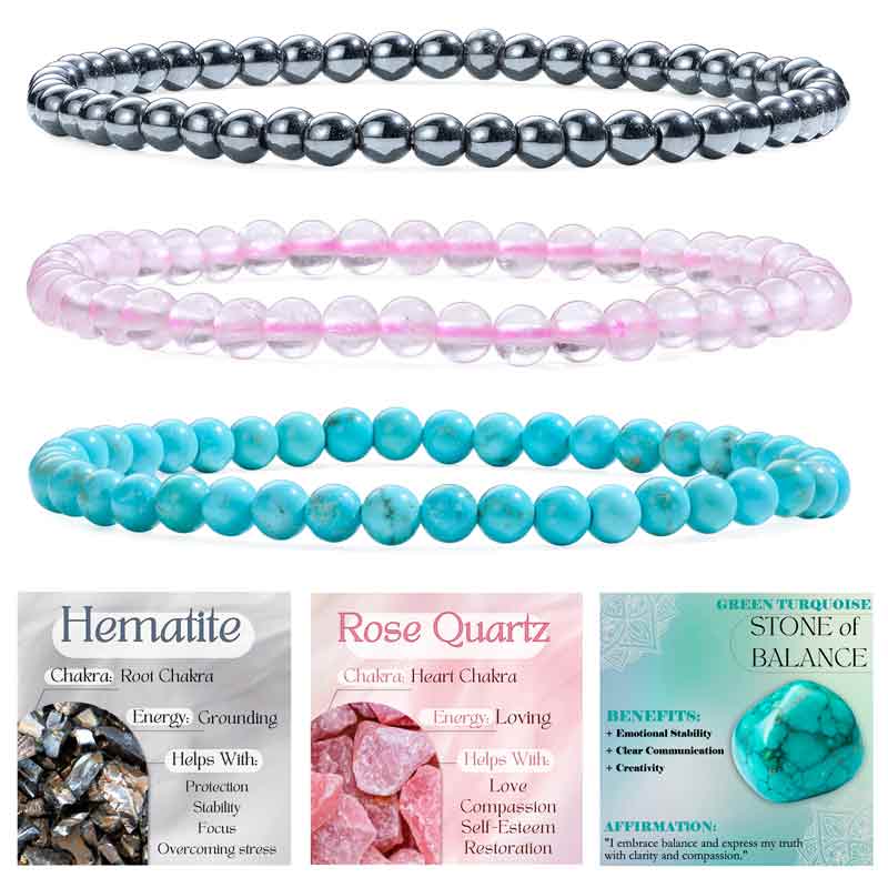 Set of 4mm Natural Crystal Beaded Bracelets for Women