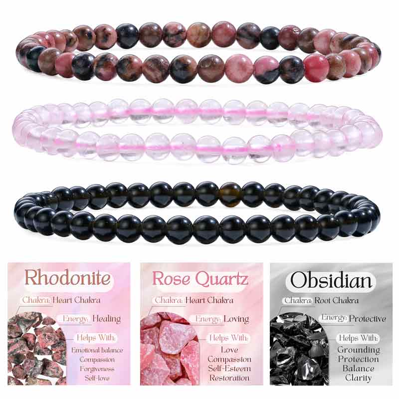 Set of 4mm Natural Crystal Beaded Bracelets for Women