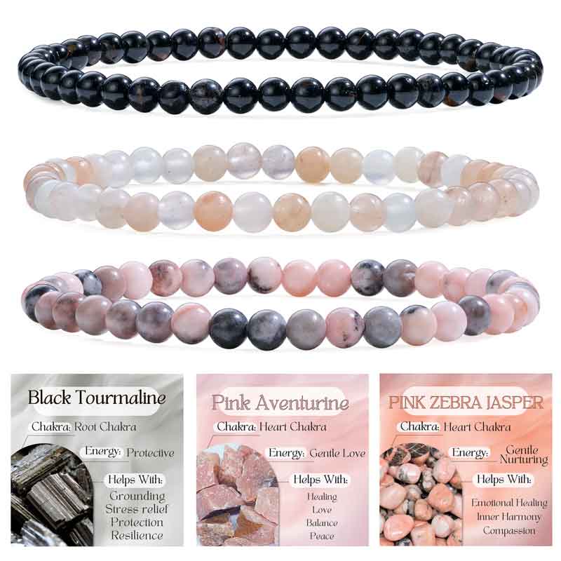 Set of 4mm Natural Crystal Beaded Bracelets for Women